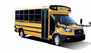 A yellow school bus with black accents.