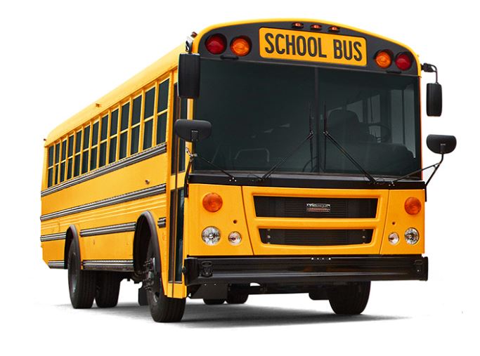 Yellow school bus with black trim.