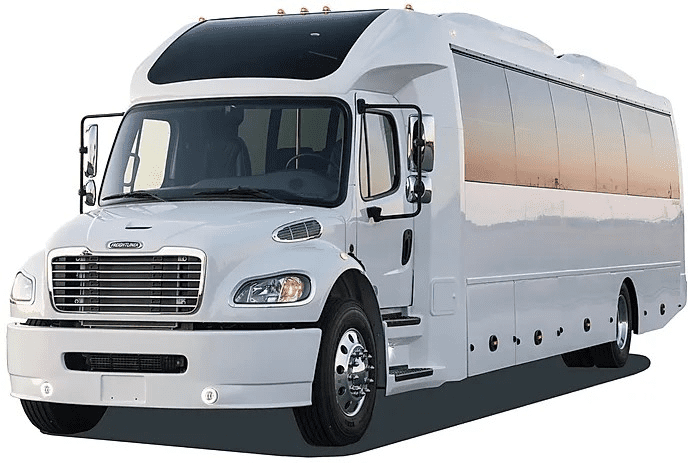 White passenger bus with large windows.